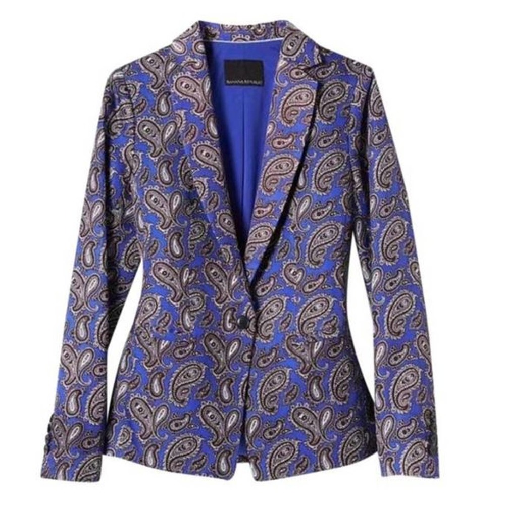 Banana Republic Blue Paisley Linen blend Blazer 8